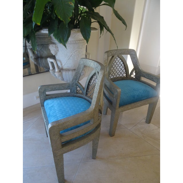 Vintage Anglo-Indian Metal Clad Accent Chairs a Pair For Sale - Image 4 of 12