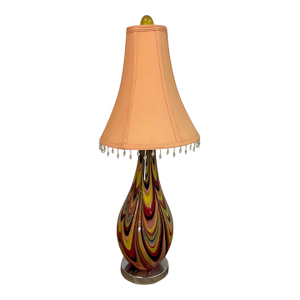 Late 20th Century Murano Style Multi-Colored Glass Lamp With Tasseled Shade