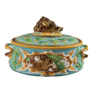 19th Century George Jones Majolica Wild Boar Game Pie Dish For Sale