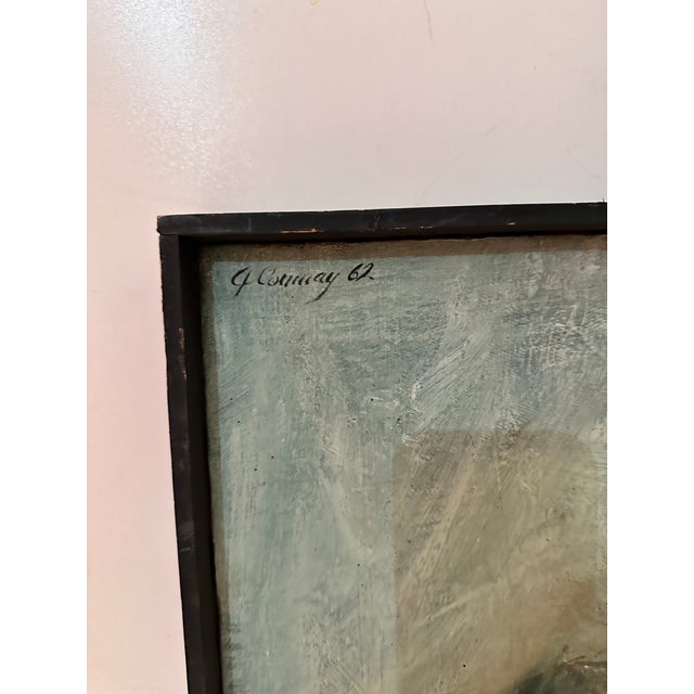 Very unique painting of young girl all done in a very monotone palette of blues. It is signed in the top left corner....