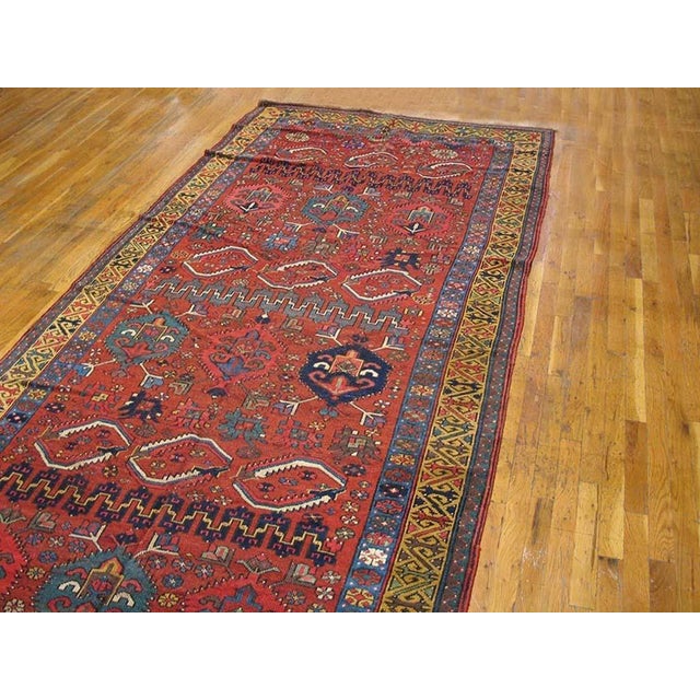 Tribal Wonderful Red Background With Gold-Blue Borders Geometric Design Antique Persian Rug For Sale - Image 3 of 6