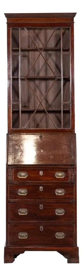George III Diminutive English Mahogany Glazed Bookcase Bureau, 1800s