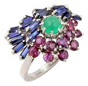 Multicolor 3.35ct Ruby Sapphire Emerald 14k White Gold Cocktail Ring - Size 6.5