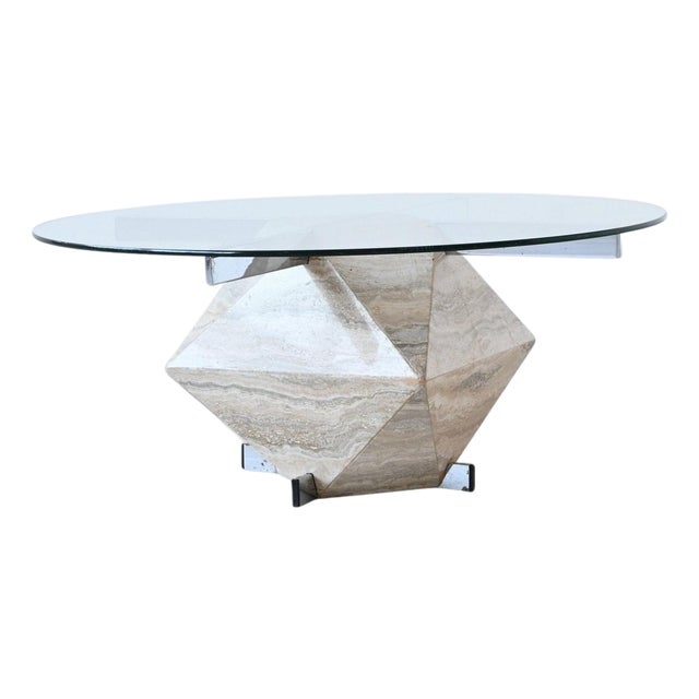 Diamond Shaped Coffee Table in White Travertine, 1960 For Sale