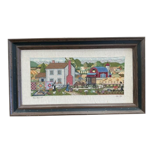 1987 Colorful, Detailed Cross Stitch of Farmhouse and Farm Scene