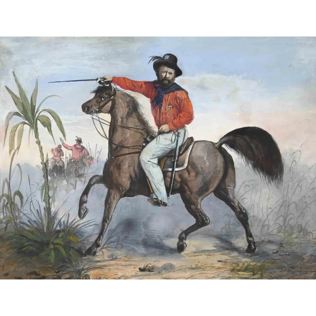 Garibaldi is an original drawing in ink, watercolor and tempera realized by an anonymous Italian artist of the 19th...