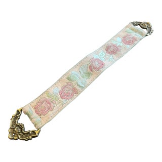 Vintage Corona Decor Co. Woven Floral Tapestry Bell Pull With Cast Brass Hardware For Sale