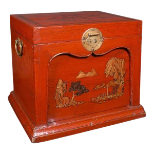 1900s Chinoiserie Antique Travelling Jewellery Box, Chinese, Lacquered, Campaign Case, Victorian