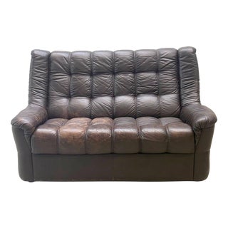 Vintage Black Leather Sofa, 1970s For Sale