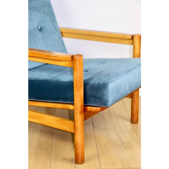 Vintage Lounge Chair in Sea Blue by Z. Bączyk For Sale - Image 12 of 13