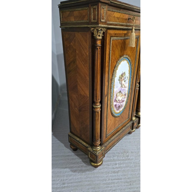 Tall French Louis XVI Porcelain Mounted Cabinets, 1880, Set of 2 For Sale - Image 11 of 18