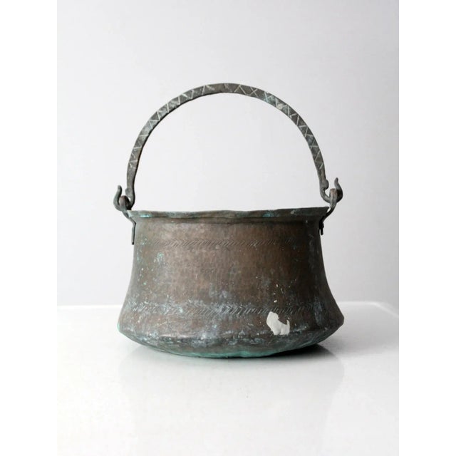Metal Antique Copper Cauldron Pot For Sale - Image 7 of 13