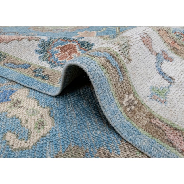 Blue Turkish Oushak Rug 4'1" x 5'11" For Sale - Image 8 of 8