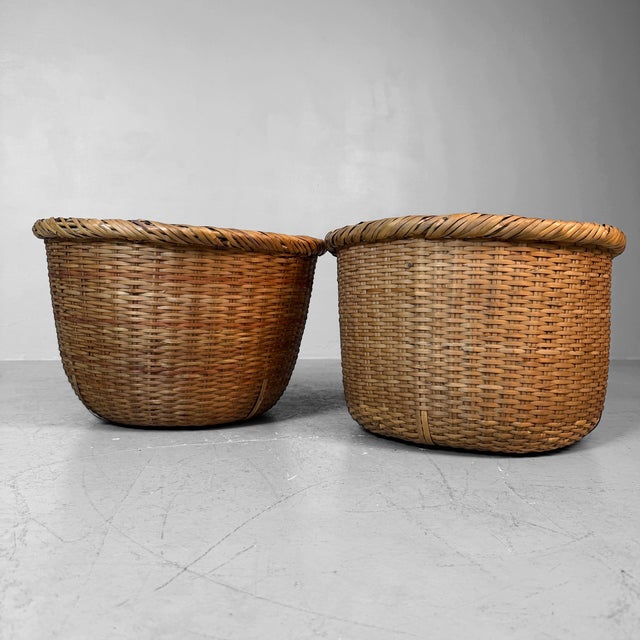 1950s Shōwa Japanese Bamboo Baskets, 1950, Set of 2 For Sale - Image 5 of 13