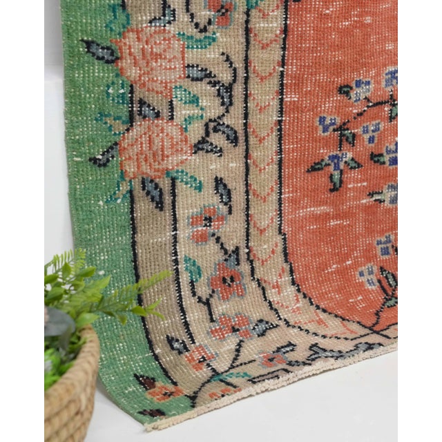 1970s Vintage Turkish Oushak Handmade Wool Cotton Orange Area Rug For Sale - Image 11 of 11