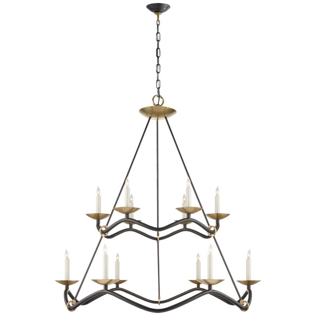 Modern Barry Goralnick for Visual Comfort Signature Choros Two-Tier Chandelier in Aged Iron For Sale - Image 3 of 3