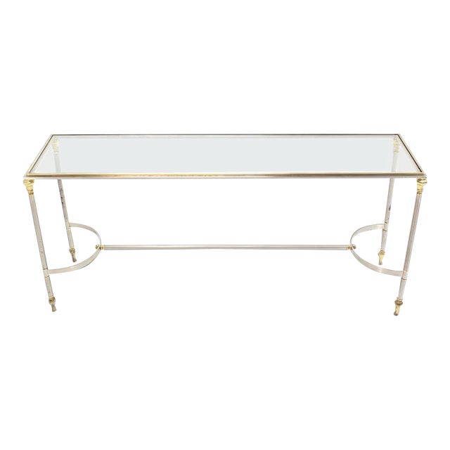 Vintage Mid Century Brass, Chrome, and Glass-Top Console For Sale