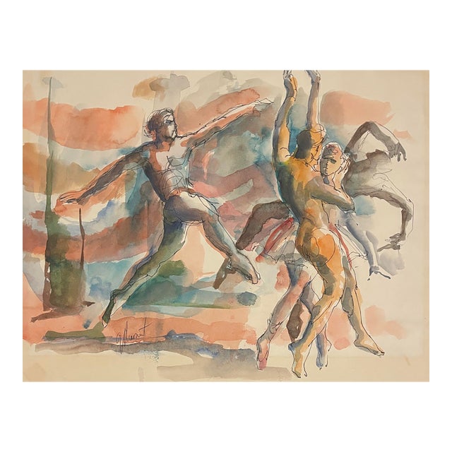 George Chavatel Dancing Nude Male Figures Watercolor For Sale