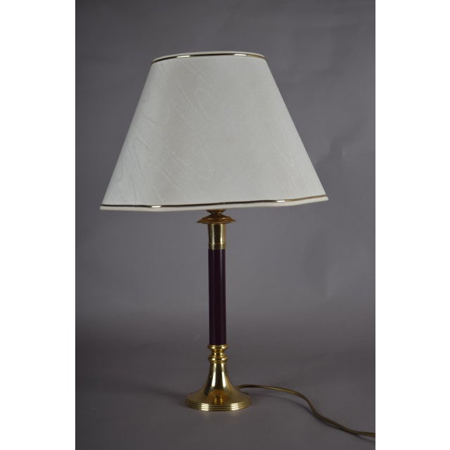 1950s Vintage Brass Table Lamp with Burgundy Column, 1950s For Sale - Image 5 of 11