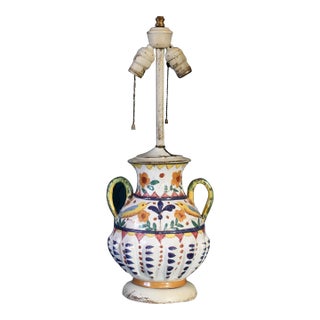 Antique Majolica Table Lamp With Birds For Sale