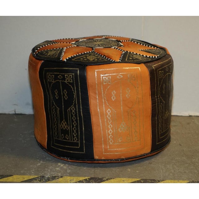 Vintage Tan & Brown Leather Footstool, 1960s For Sale - Image 15 of 17