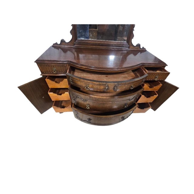 Early 20th Century Vintage French Provincial Serpentine Vanity Dresser With Mirror For Sale - Image 5 of 7