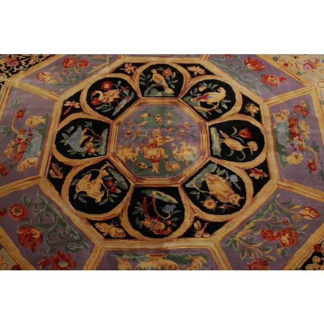 Rug & Kilim’s Pictorial Medallion Square Rug in Purple, Gold, & Black Tones For Sale In New York - Image 6 of 8