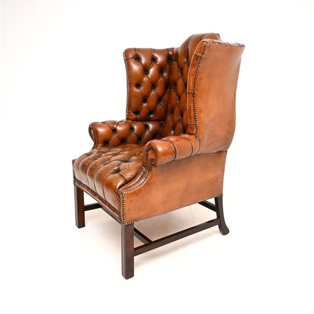 Deep Buttoned Leather Wing Back Armchair, 1930s For Sale - Image 4 of 9
