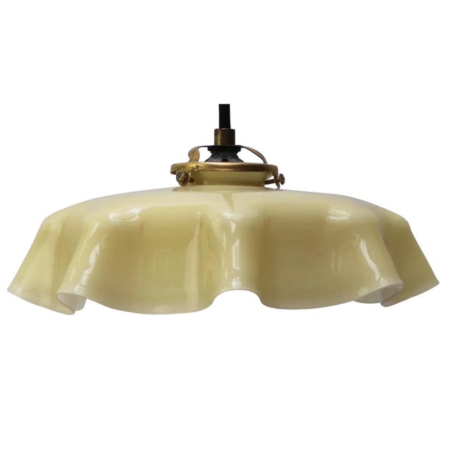 Metal French Yellow Opaline Glass Pendant Lamp For Sale - Image 7 of 7