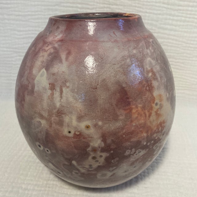 Purple Vintage R/C Canupp North Carolina Studio Pottery Hand-Thrown Saggar Fired Globe Vase For Sale - Image 8 of 12