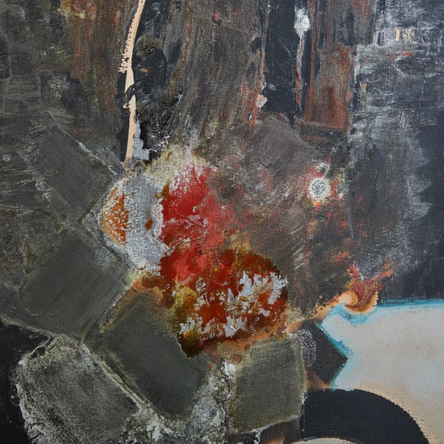 French Black + Blue Framed Abstract Painting, 1960s For Sale - Image 11 of 11