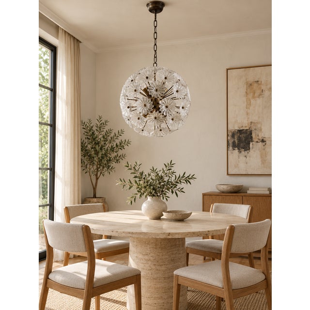 Gold Sputnik Pendant Light with 51 Flowers in Clear Glass and Burnished Brass from Justfurnituress SRL For Sale - Image 8 of 10