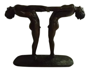 Large 20th Century Nude Males Bronze Sculpture "Holding Hands"
