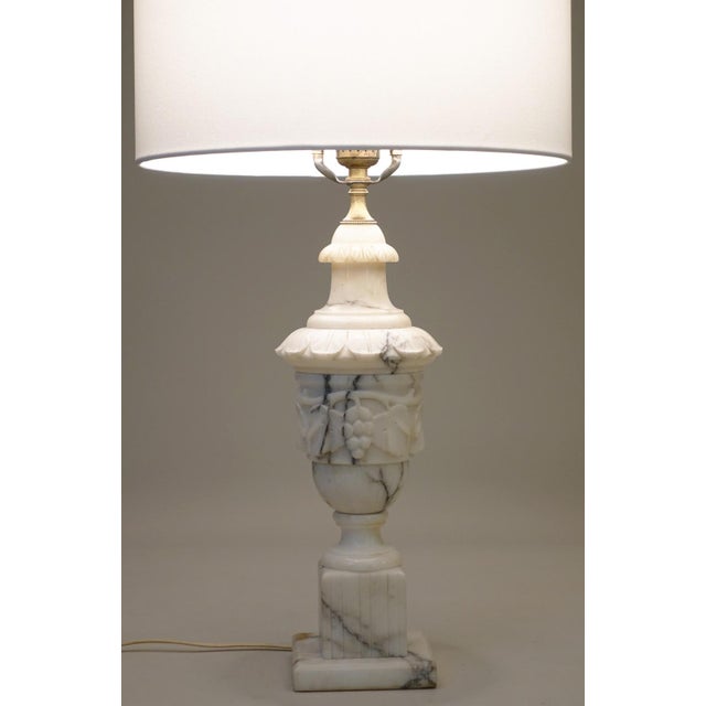 Neoclassical Neoclassical Urn Carved Grapes Leaves Carrara Marble Brass Table Lamp 1930's Italy For Sale - Image 3 of 13
