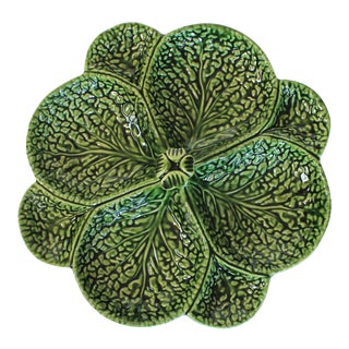 Vintage Portuguese Green Leaf Cabbage Serving Dish Tray For Sale