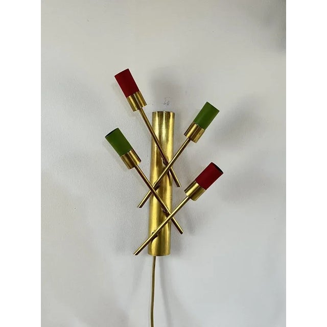 Red Italian Wall Lamps in Brass, 1950s, Set of 2 For Sale - Image 8 of 10