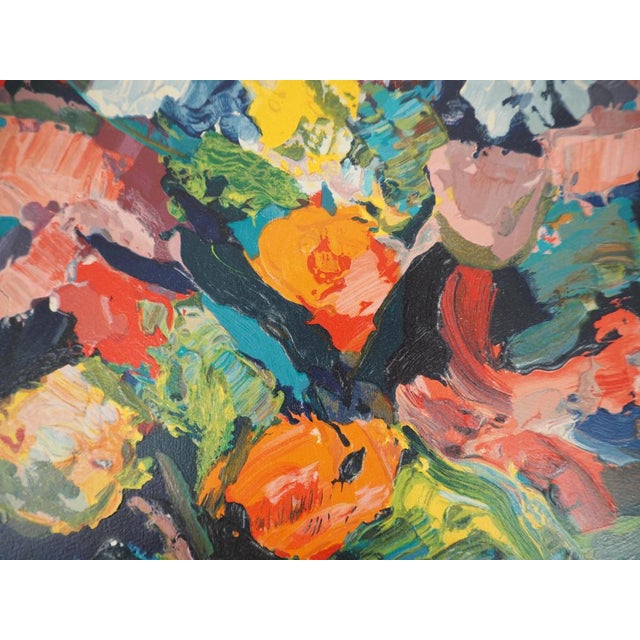 Modern Pierre Ambrogiani, Colorful Bouquet, Original Woodcut For Sale - Image 3 of 8