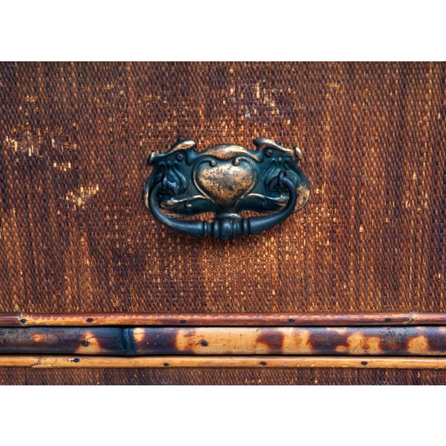 Late 19th Century Antique English Scorched Bamboo/Grasscloth Vanity Dresser For Sale - Image 4 of 9