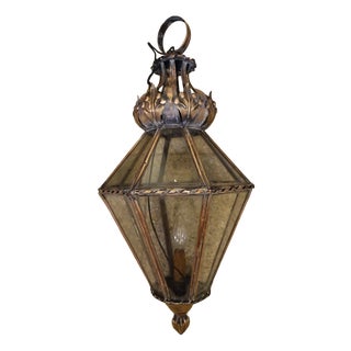 Large Antique Hanging Lantern in Glass and Brass, 1890s For Sale