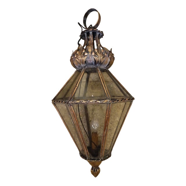 Large Antique Hanging Lantern in Glass and Brass, 1890s For Sale