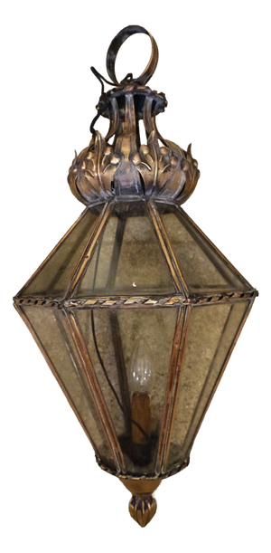 Large Antique Hanging Lantern in Glass and Brass, 1890s