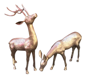 Pair of Large Brass Brass Deer Floor Statues