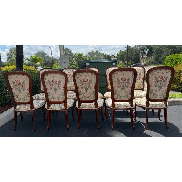 Vintage John Widdicomb Floral Upholstered Dining Chairs, Set of 12 For Sale In Naples, FL - Image 6 of 17