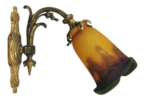 1915 French Muller-Shaded Gilt Finish Solid Brass Wall Sconce