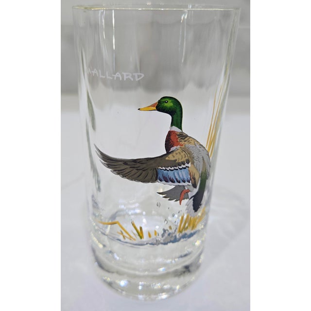 Vintage Ned Smith Waterfowl Series Highball Glasses Set of 6 - 22k Gold Rim Crinkle Textured For Sale - Image 9 of 13