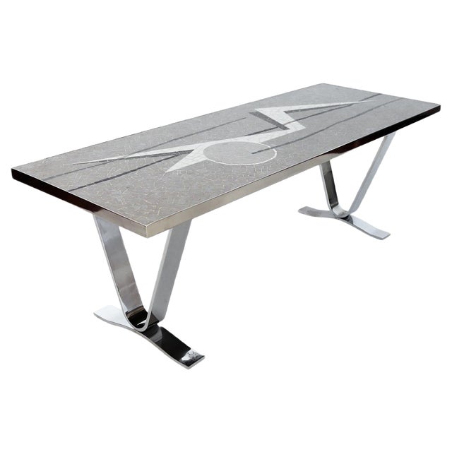 Mid-Century Mosaic Coffee Table with Abstract Pattern and Chrome Base, 1970s For Sale