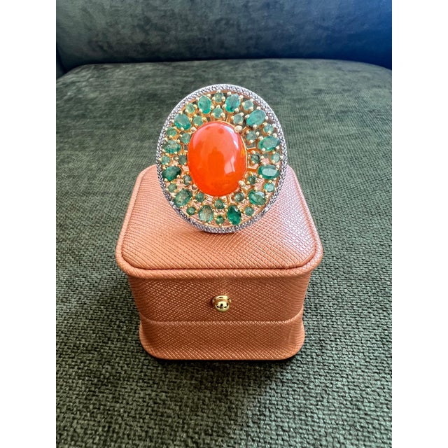 Bochic "Orient" Vintage Diamonds, Emeralds & Opal Ring Set In 18K Gold & Silver For Sale - Image 10 of 18