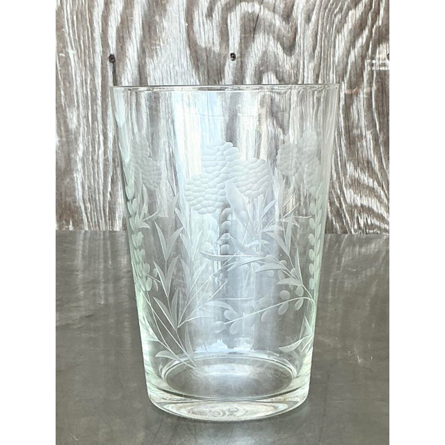 Graceful and refined, this Vintage Regency Etched Glass Vase features a delicate floral and foliage motif etched into...