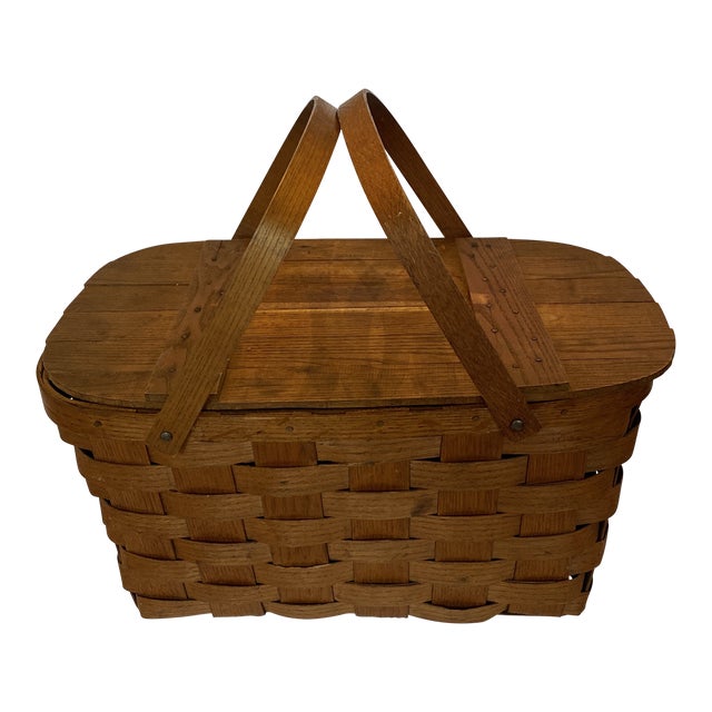 Vintage MidCentury Wooden Picnic Basket Chairish