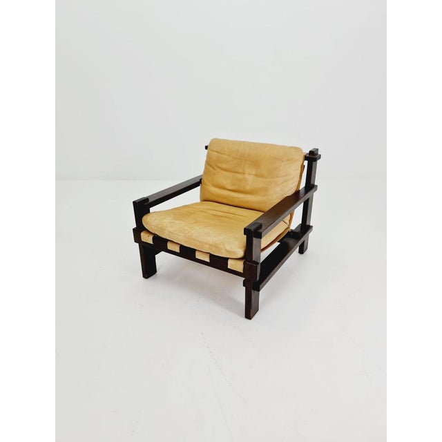 mid century armchairs in leather and wood By Straub Germany , 1960s The beautiful armchair is comfortable and stabil with...